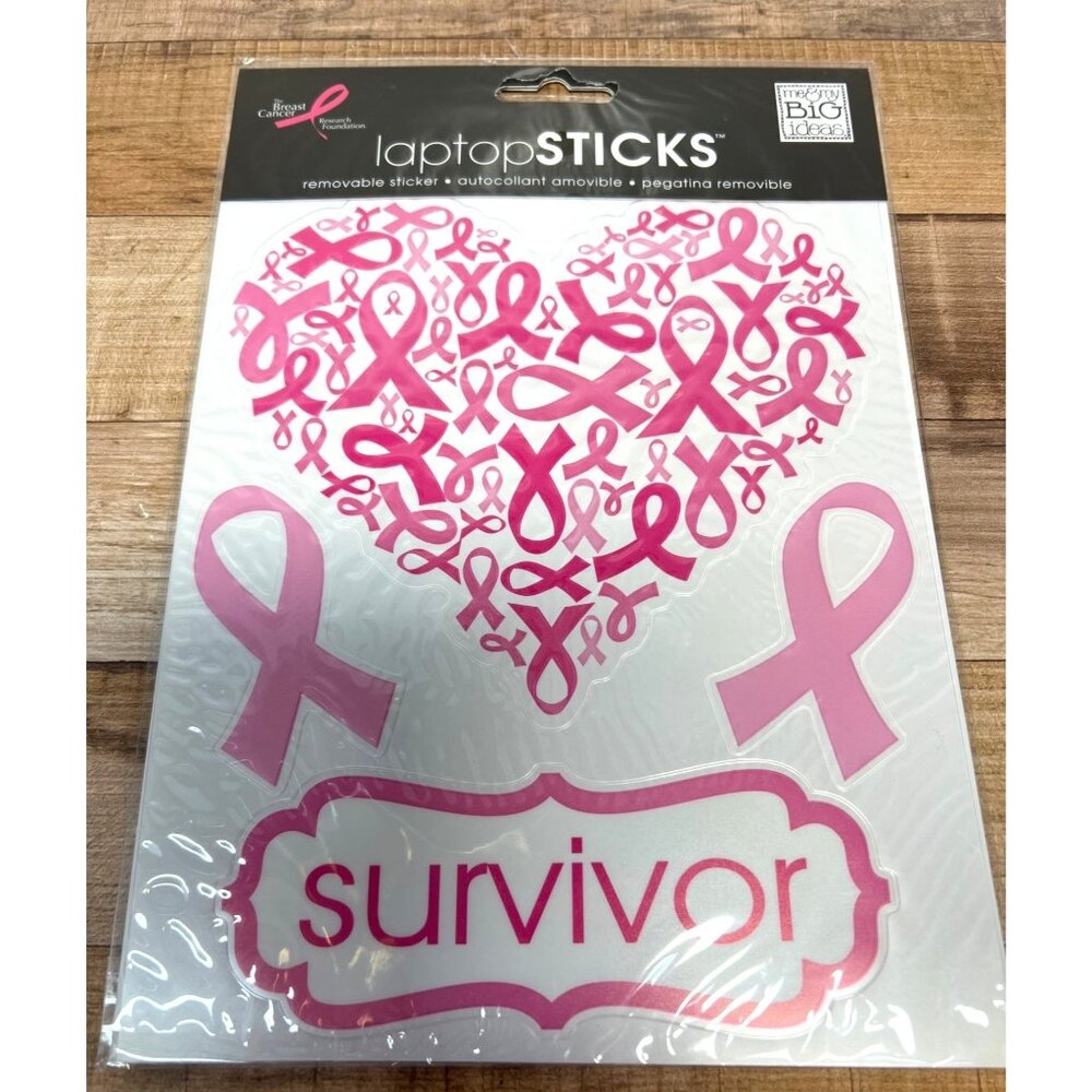 Breast Cancer Awareness Pink Ribbon Themed Laptop Stick Removable Decal Set
